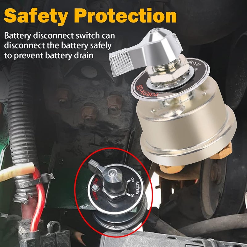 FEITON 12-48V Master Battery Disconnect Switch, High Current 200A Battery Power Cutoff Isolator Killer Switch with Face Plate for Car Vehicle RV Truck Boat Marine Outboards ATV On/Off Battery Isolator Switch - Image 2